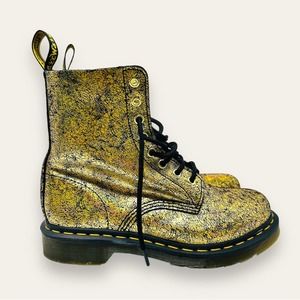 Dr. Doc Martens Metallic Golden Sparkle 1460 Pascal Lace Up Moto Boots 8 Women’s